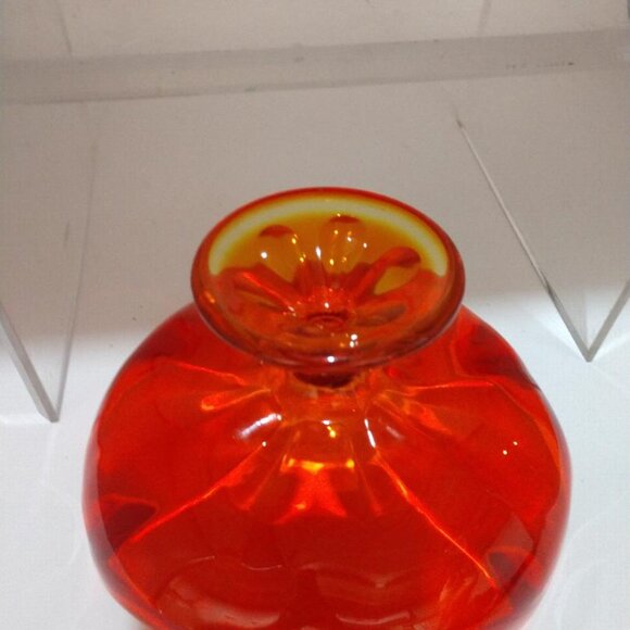 Viking 6 Petal Compote, 60s MCM Epic Line Amberina Pedestal Bowl, Orange Art - Picture 8 of 8